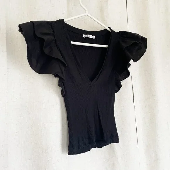 Zara black ribbed top - Picture 6 of 7